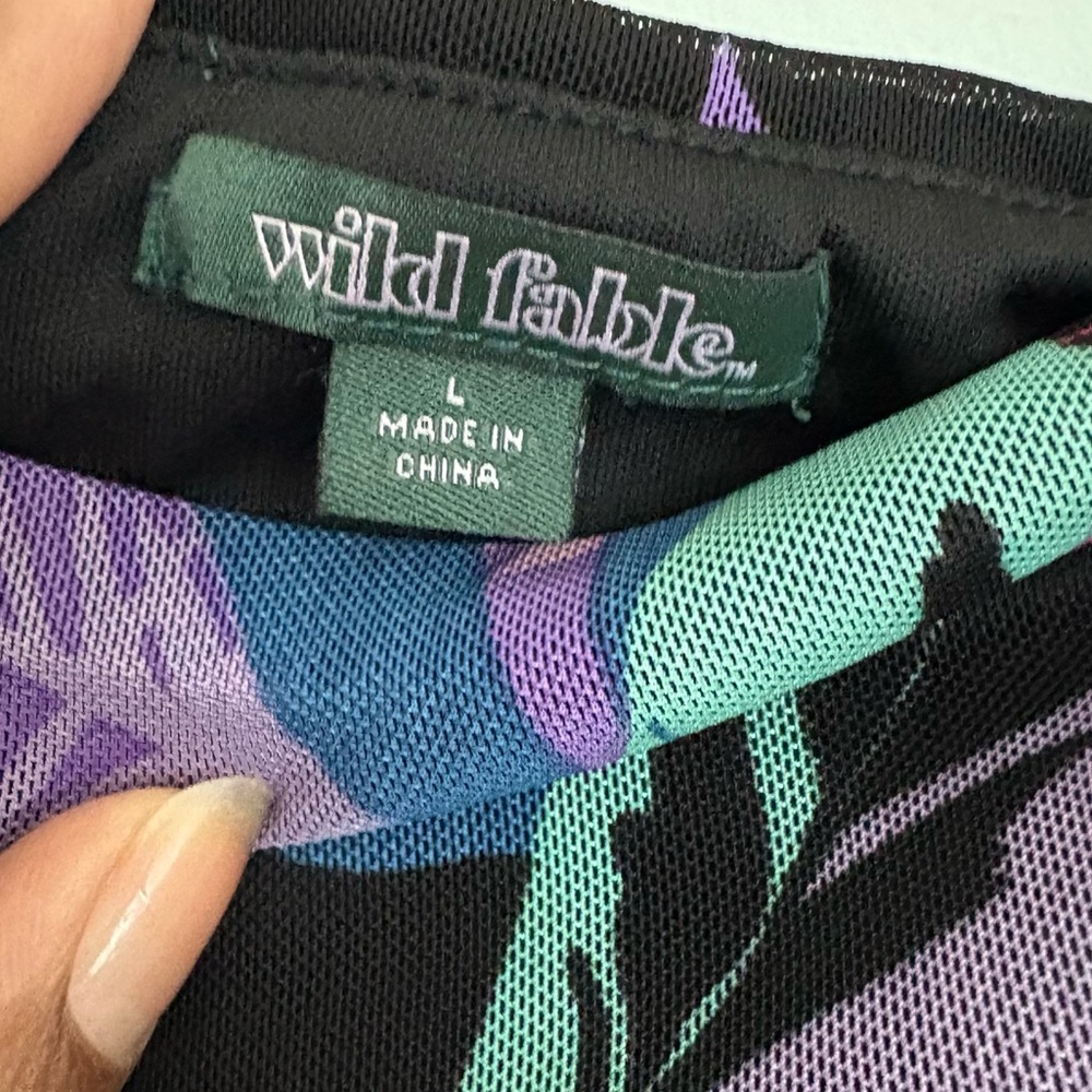 Wild Fable Womens Mesh Side Ruched Mini Skirt Large Black Tropical Leaf Print - Picture 11 of 16